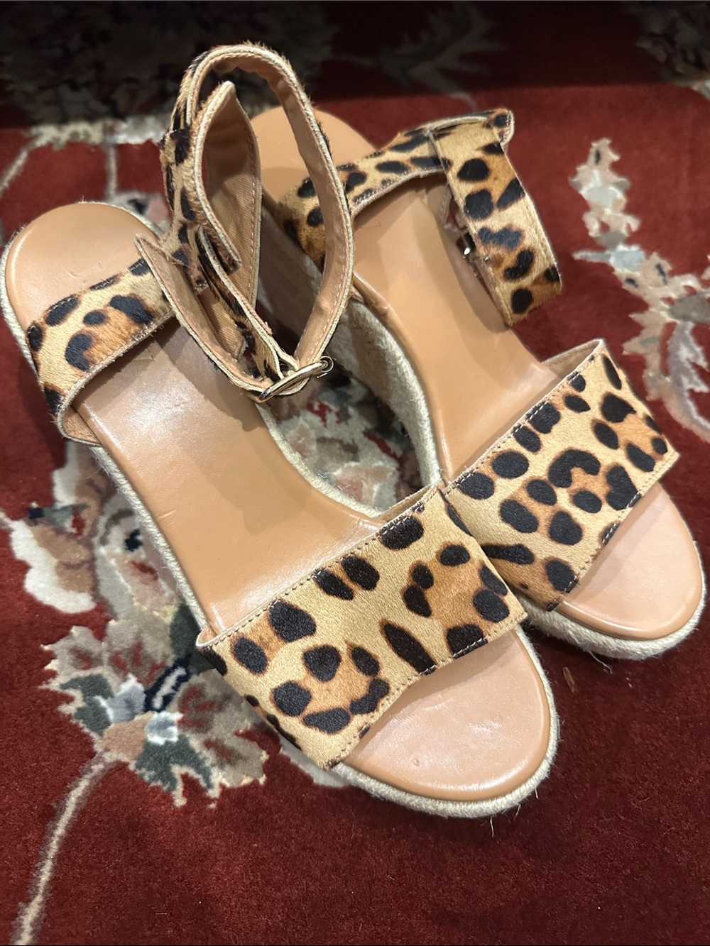 J. Crew Leopard-Print Espadrille Wedge Sandals - Tan & Black